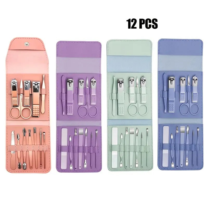 12 PCS Manicure Pedicure Kit with Leather Case – Nail Cutter, Nail Clipper & Grooming Set for Girls