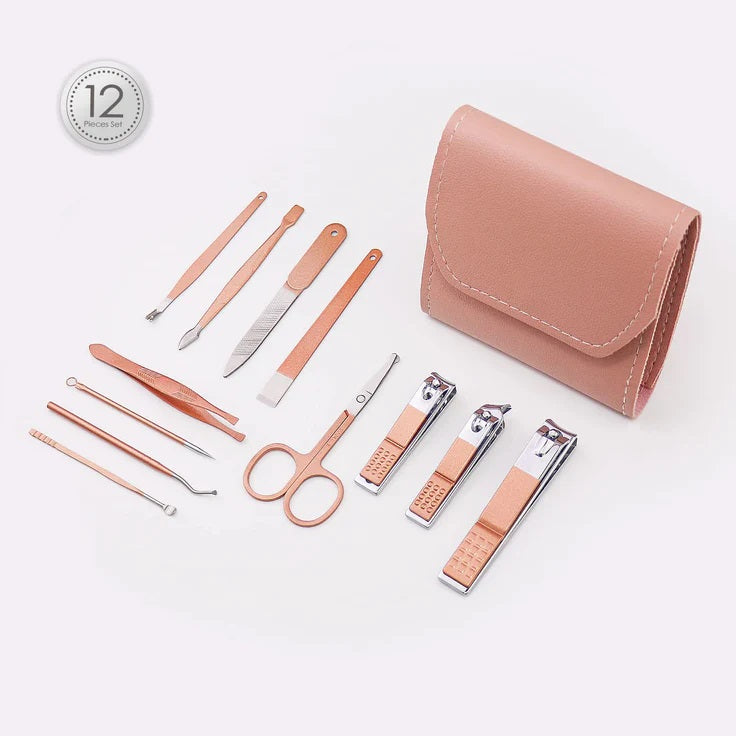 12 PCS Manicure Pedicure Kit with Leather Case – Nail Cutter, Nail Clipper & Grooming Set for Girls