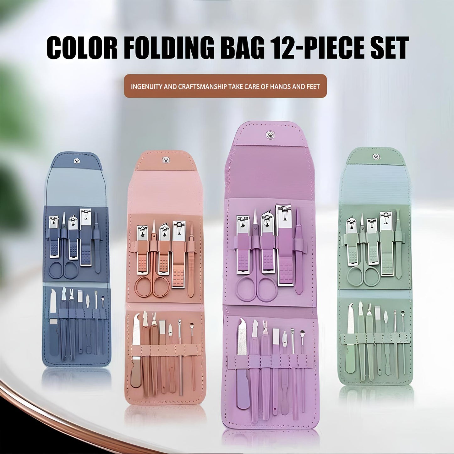 12 PCS Manicure Pedicure Kit with Leather Case – Nail Cutter, Nail Clipper & Grooming Set for Girls