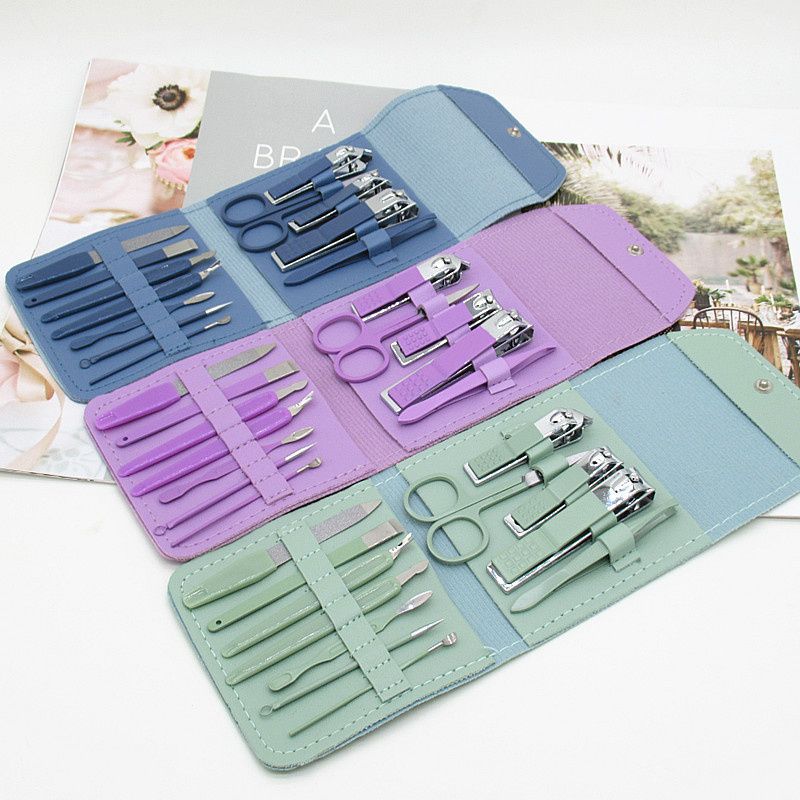 16 PCS Professional Manicure Set Full Function Kit Stainless Steel Pedicure Sets With Leather Portable Case