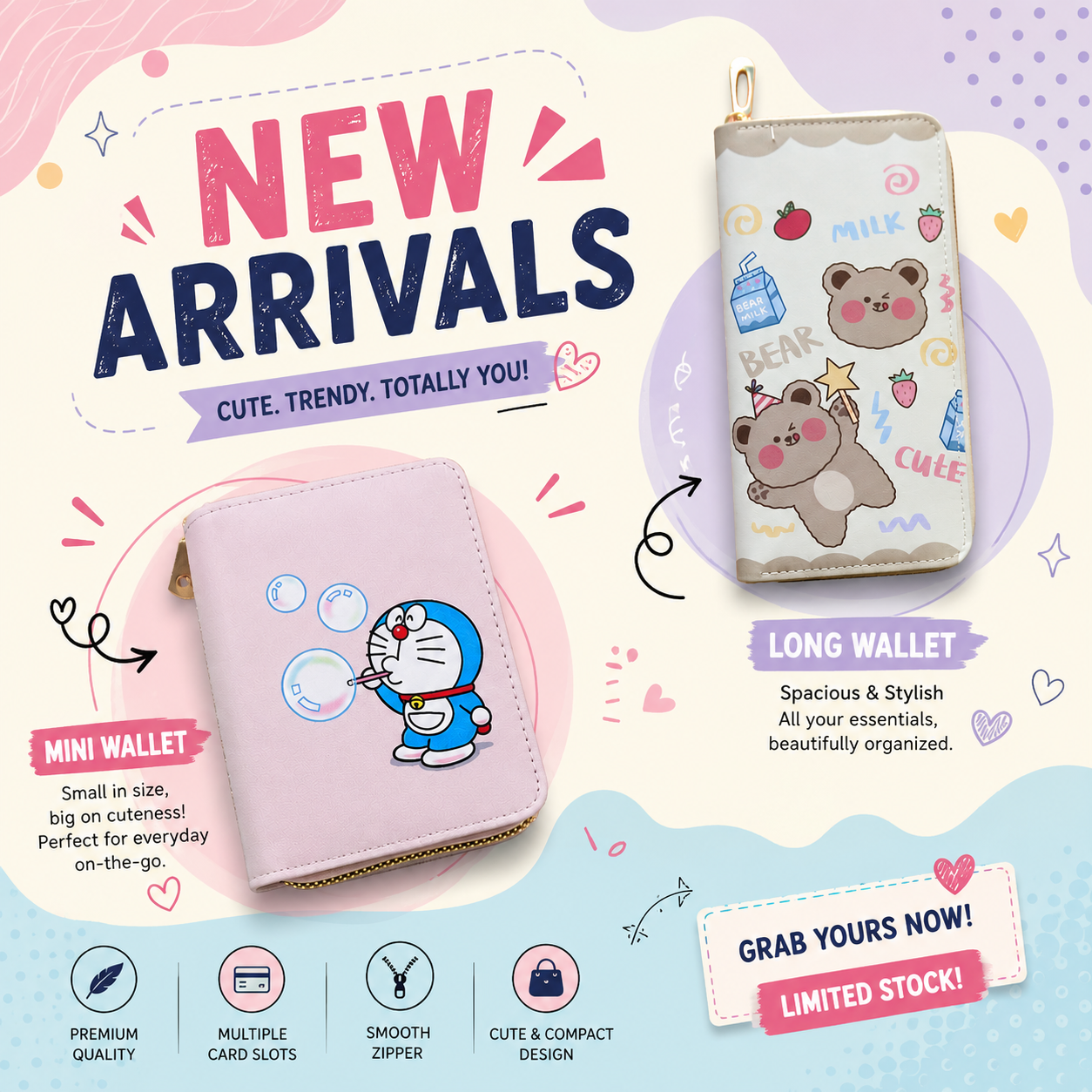Doraemon Cute Bubbles Mini Wallet for Women