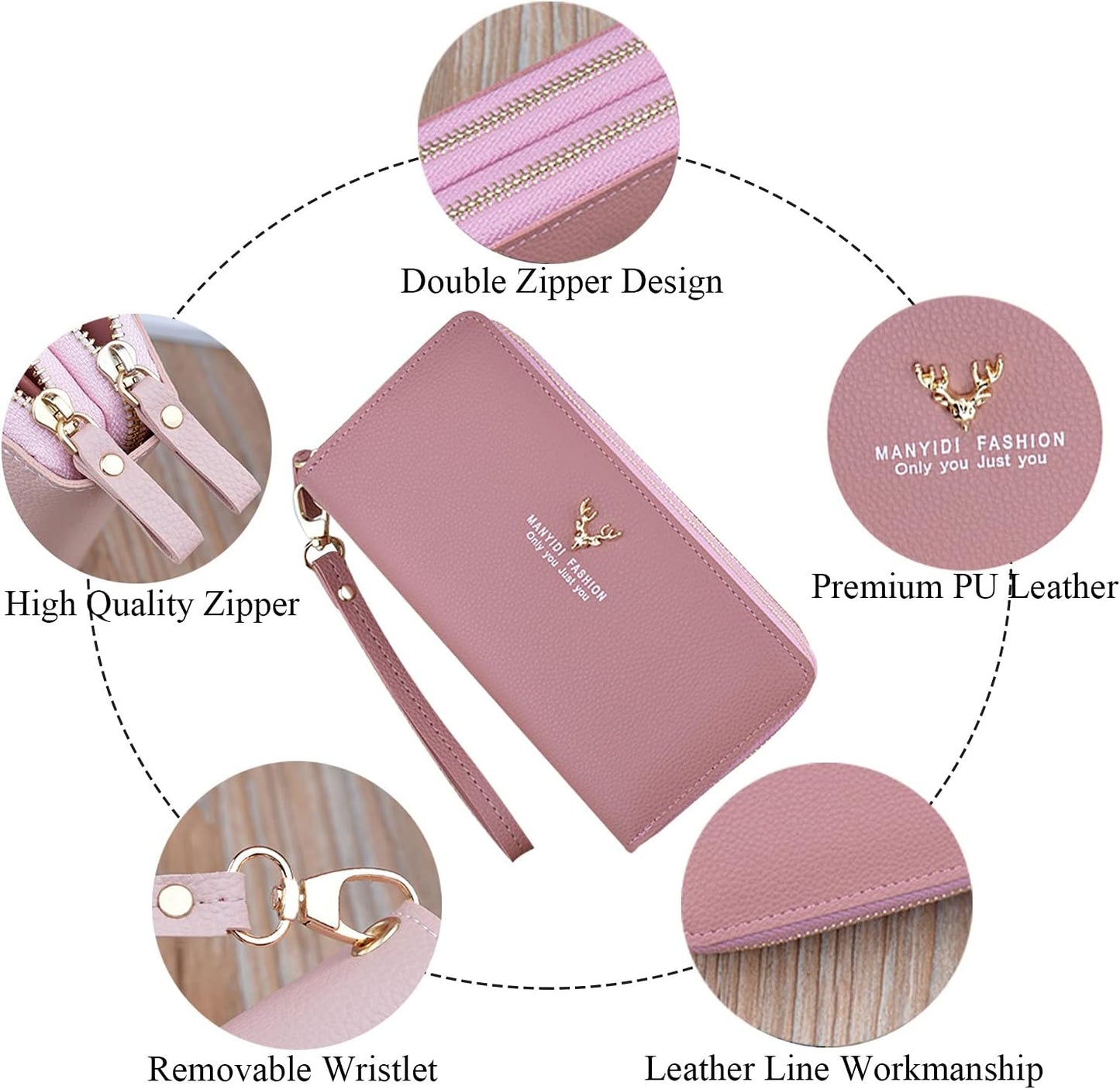 Large Capacity High Quality Wallet with Double Zipper Phone Wallet