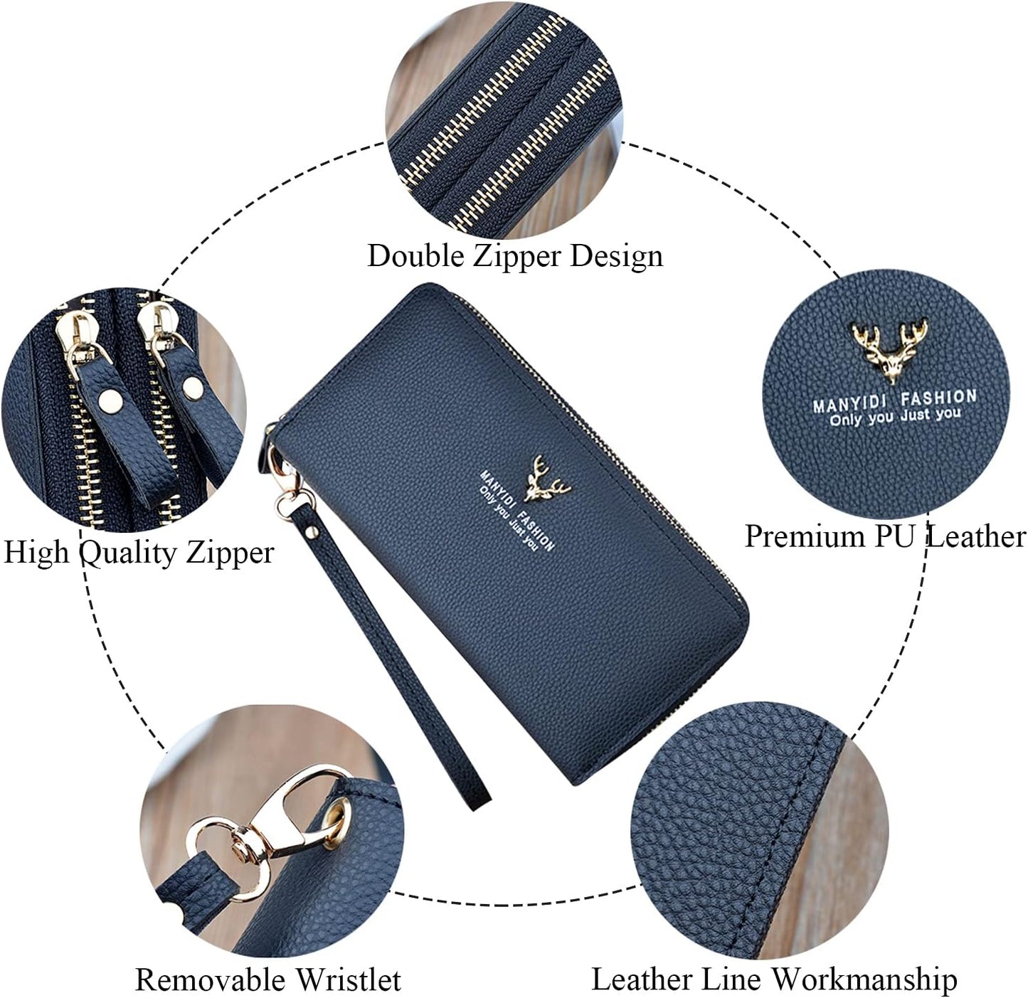 Large Capacity High Quality Wallet with Double Zipper Phone Wallet