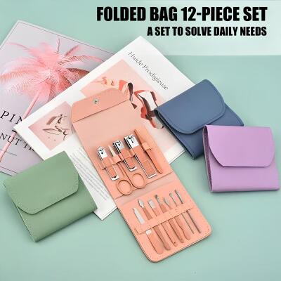 12 PCS Manicure Pedicure Kit with Leather Case – Nail Cutter, Nail Clipper & Grooming Set for Girls